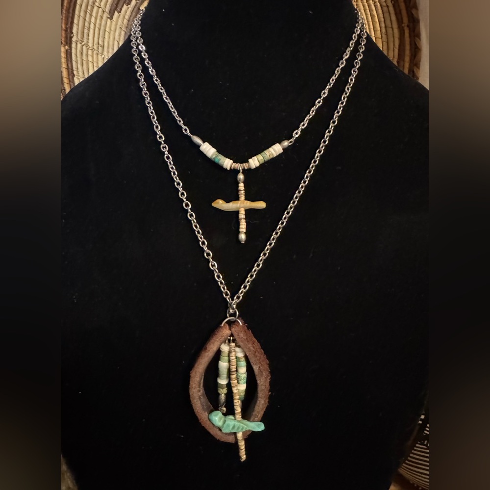Handcrafted Turquoise & Brown Layered Pendant Necklace - Women Jewelry